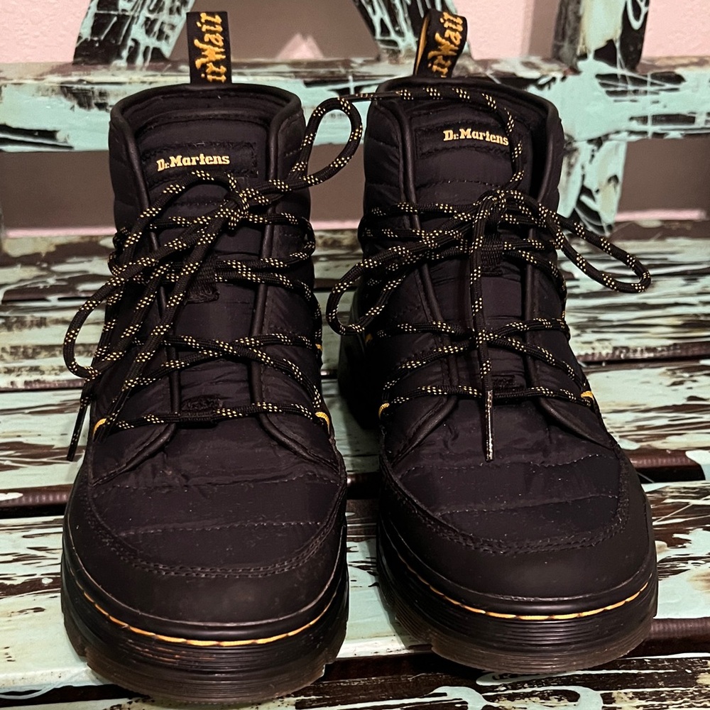 Dr. Martens Black Ankle Boots with Yellow Accents